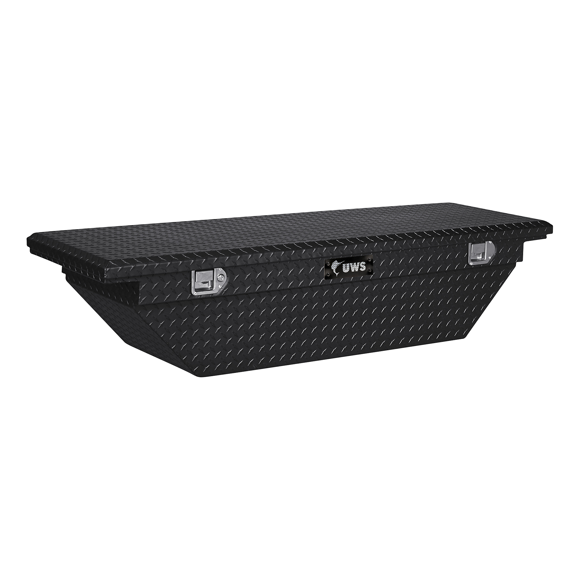 UWS, 69in. Angled Crossover Truck Tool Box, Width 69.875 in, Material Aluminum, Color Finish Gloss Black, Model# EC10432